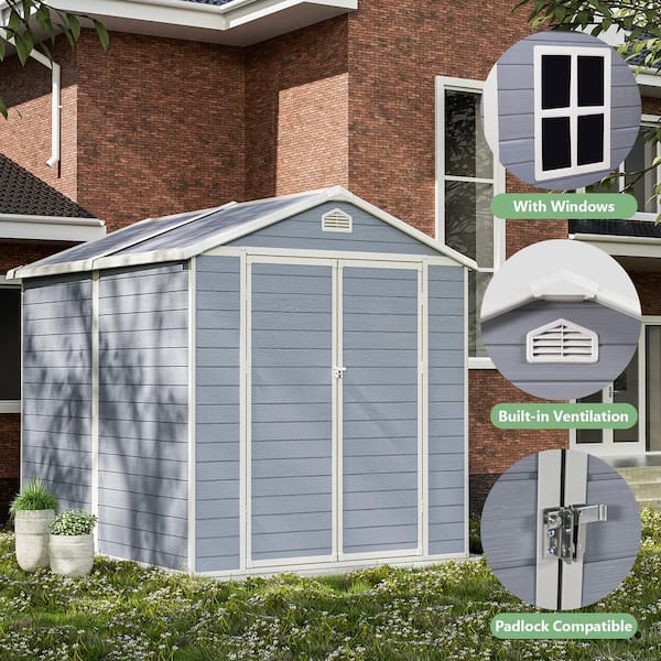 Sizzim 8 ft. W x 6.5 ft. D Outdoor Gray Resin Storage Plastic Shed
