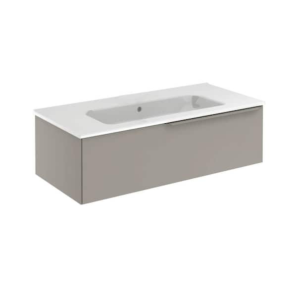 ROYO Mio 40 in. W x 18 in. D x 12 in. H. Bath Vanity One Drawer in Sand Matt with White Vanity Top with White Basin