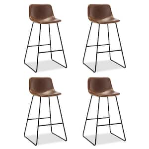 30 in. Dark Brown Faux Leather Bar Stools Metal Frame Counter Height Bar Stools with Low Back (Set of 4)