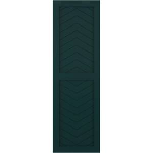 15 in. x 32 in. PVC True Fit Two Panel Chevron Modern Style Fixed Mount Flat Panel Shutters Pair in Thermal Green