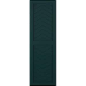 15 in. x 80 in. Flat Panel True Fit PVC Two Panel Chevron Modern Style Fixed Mount Shutters Pair in Thermal Green