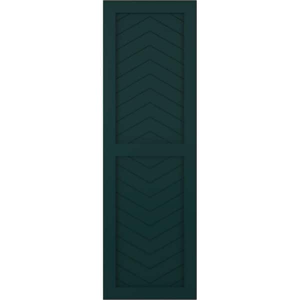 Ekena Millwork 18 in. x 29 in. PVC True Fit Two Panel Chevron Modern Style Fixed Mount Flat Panel Shutters Pair in Thermal Green