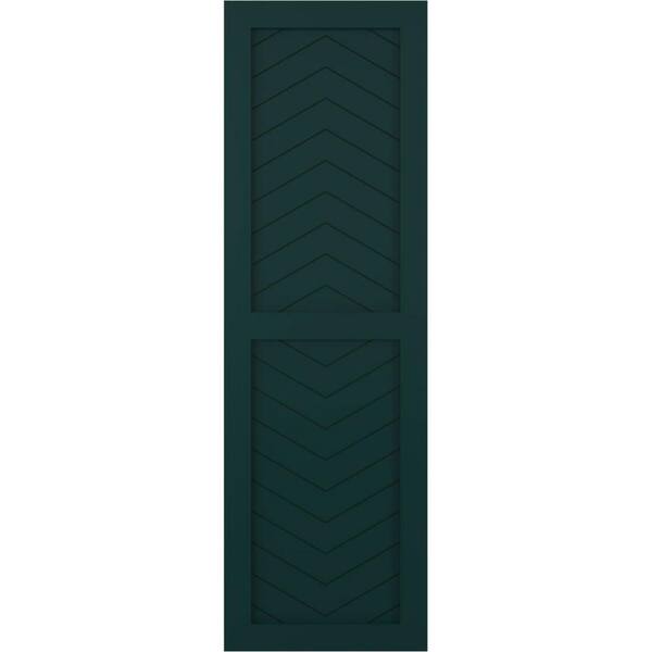 Ekena Millwork 18 in. x 47 in. Flat Panel True Fit PVC Two Panel Chevron Modern Style Fixed Mount Shutters Pair in Thermal Green