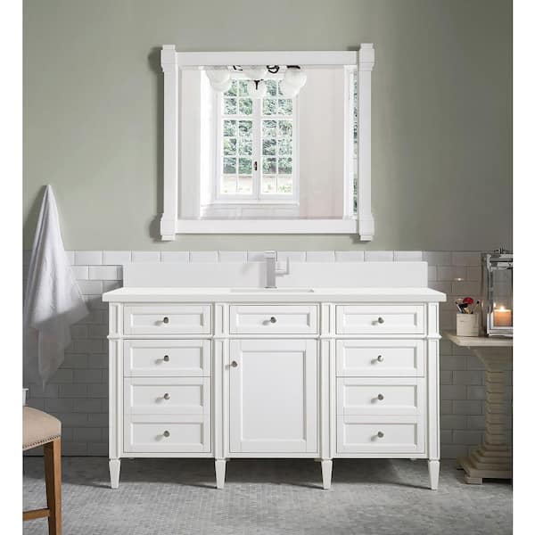 James Martin Vanities Brittany 60.0 in. W x 23.5 in. D x 34.0 in. H Single Bathroom Vanity in Bright White with White Zeus Quartz Top