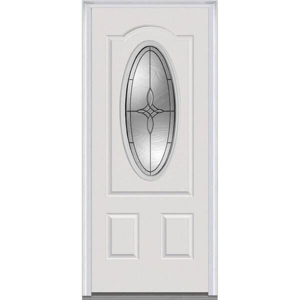 MMI Door 36 in. x 80 in. Lenora Left-Hand Inswing 3/4 Oval Decorative 2-Panel Primed Steel Prehung Front Door