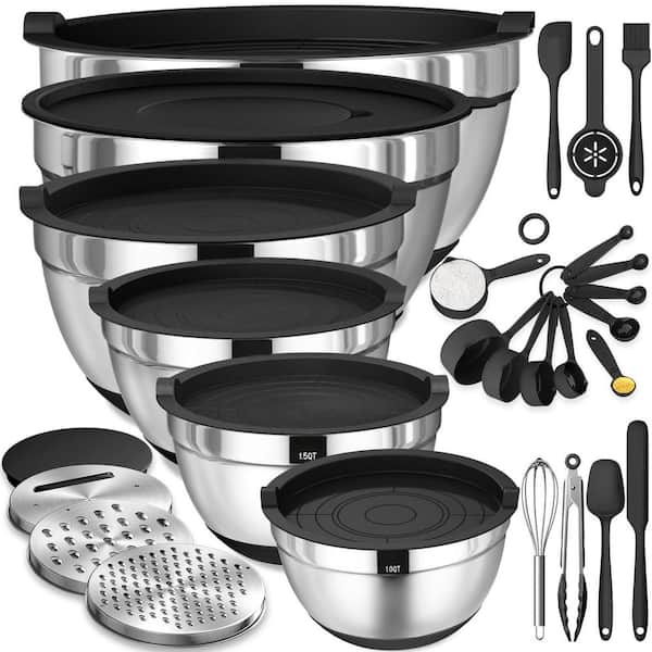 26 Pcs Stainless Steel Mixing Bowls Set with Lids, 3 Grater Attachments and Non-Slip Bottoms, Size 7/4/2.5/2/1.5/1 qt.