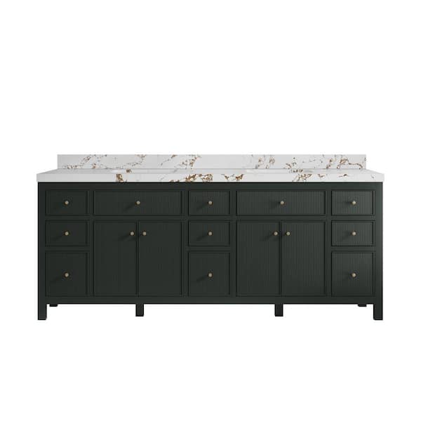 Willow Collections Sonoma 84 in. W x 22 in. D x 36 in. H Double Sink Bath Vanity in Pewter Green with 2 in. Viola Brown qt. Top
