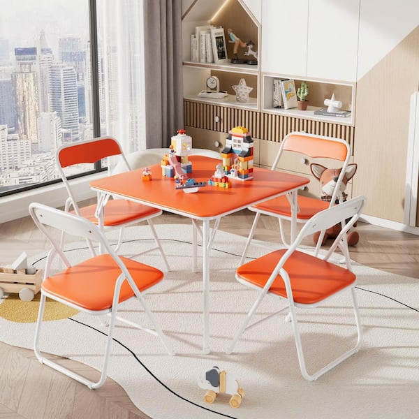 VECELO Kids Folding Table and Chair Set, 5-Piece Padded Activity