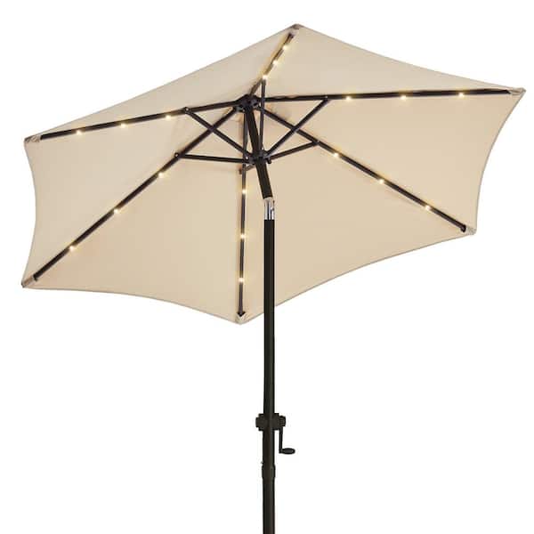 7.5 ft. Solar LED Lighted Market Patio Umbrella with Crank and Tilt in Beige
