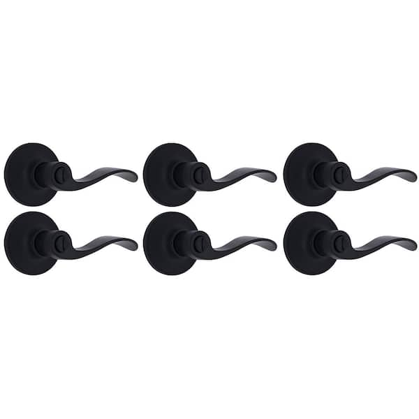 Wave Matte Black Bed/Bath Door Lever (6-Pack)