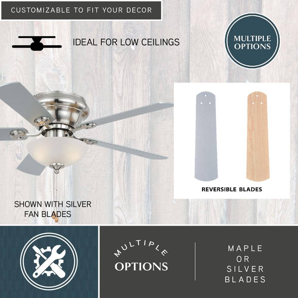 Satin Nickel 42" Ceiling Fan with Reversible Blades and LED Light