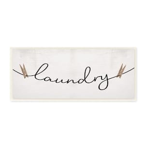 "Clothespins on the Laundry Line Typography" by Daphne Polselli Unframed Country Wood Wall Art Print 7 in. x 17 in.