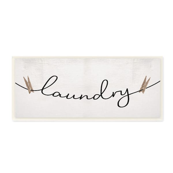 Stupell Industries "Clothespins on the Laundry Line Typography" by Daphne Polselli Unframed Country Wood Wall Art Print 7 in. x 17 in.