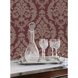 Palazzo Maroon and Bronze Majestic Damask Motif Design Wallpaper