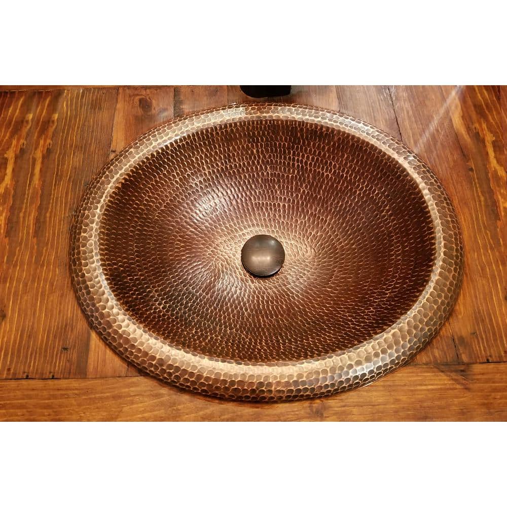 18" Oval Hammered Copper Bathroom Sink with Oil Rubbed Bronze Finish