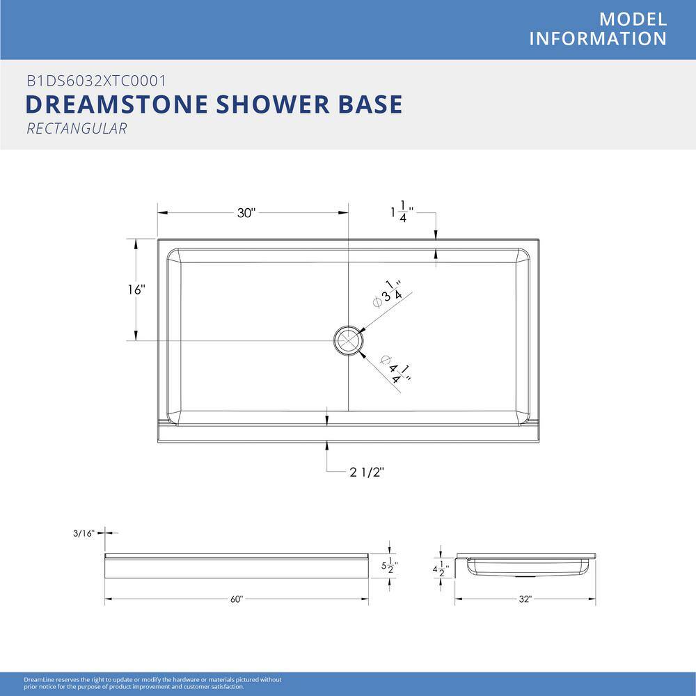 DreamStone 60" x 32" White Solid Surface Alcove Shower Kit