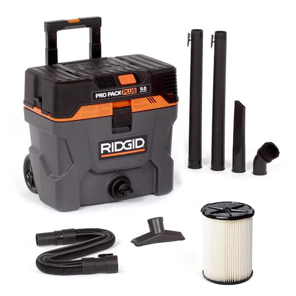 RIDGID 10 Gallon 5.0 Peak HP ProPack Plus Wet/Dry Shop Vacuum with Filter, Expandable Locking Hose and Accessories