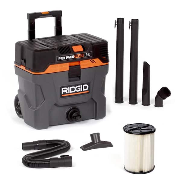 RIDGID 10 Gal. 5.0 Peak HP PRO PACK PLUS Shop Vacuum Wet Dry Vac with Filter, Expandable Hose and Accessory Attachments WD1022