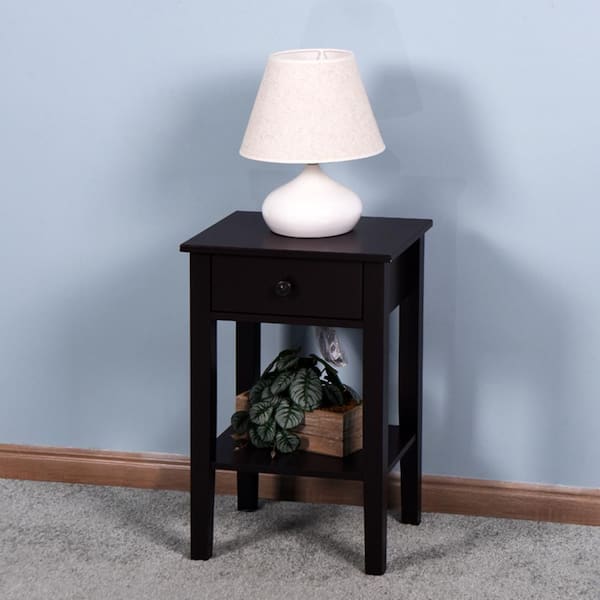 Tatahance 1-Drawer Dark Wood Nightstand (25.6 in. H x 16.3 in. W x 12.6 in. D)