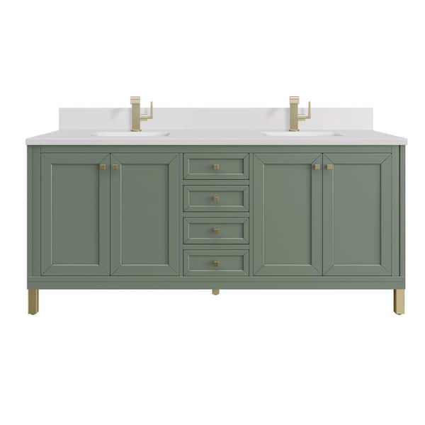 James Martin Vanities Chicago 72.0 in. W x 23.5 in. D x 34.0 in. H Bathroom Vanity in Smokey Celadon with White Zeus Silestone Quartz Top