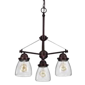 Yellowstone 3-Light Oil Rubbed Bronze Chandelier with Seeded Glass Shade