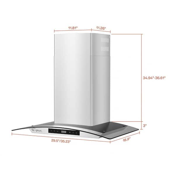  Empava 30 Wall Mount Range Hood with Soft Touch Controls 3  Speed Fan Permanent Filter LEDs Light in Stainless Steel, 30 Inch, 380CFM :  Everything Else