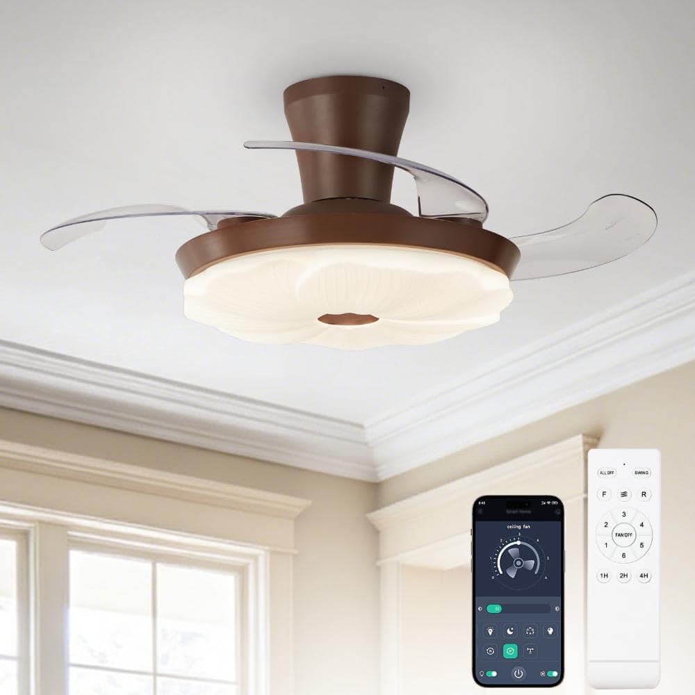 42 in.Walnut Housing Clear 4-Blade Flush Mount Retractable Invisible Ceiling Fan with Light Dimmable price history on PriceWatchPro