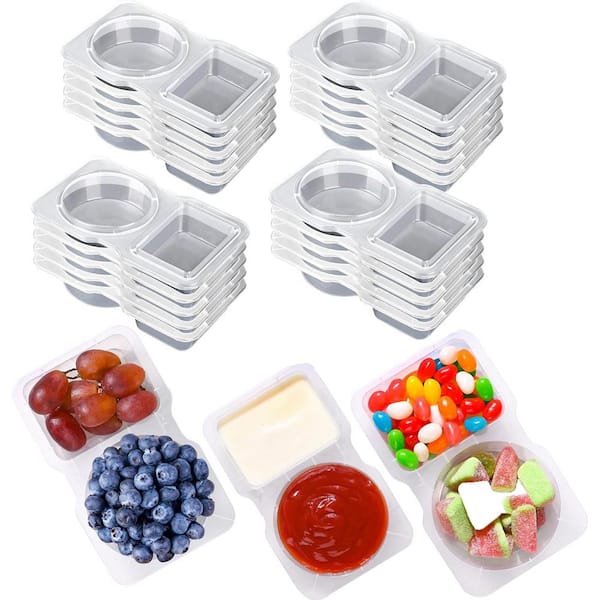 Adrinfly Double Compartment 20-Piece Reusable Condiment Containers with Lids Snack Pack for Take-Out Sauces Set Food Storage