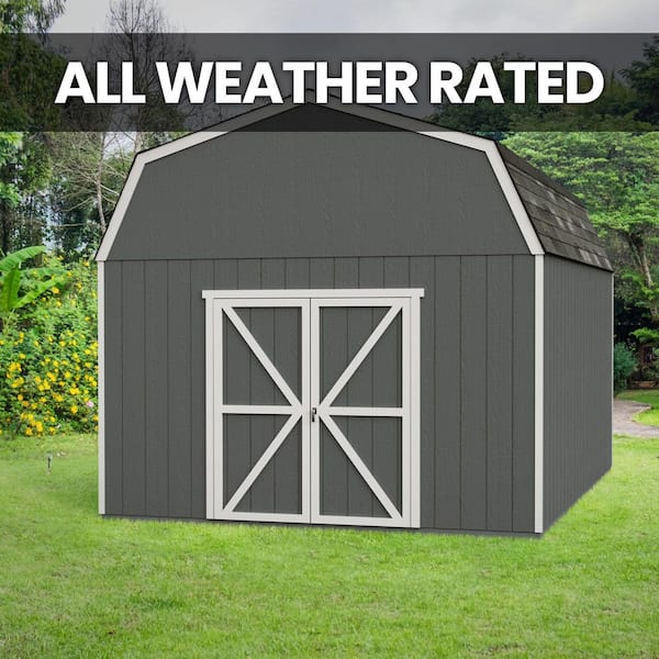 Pro Assembled Hudson 12 ft. W x 16 ft. Outdoor Wood Shed with High Wind 145 package-Black Shingles (192 sq. ft.)