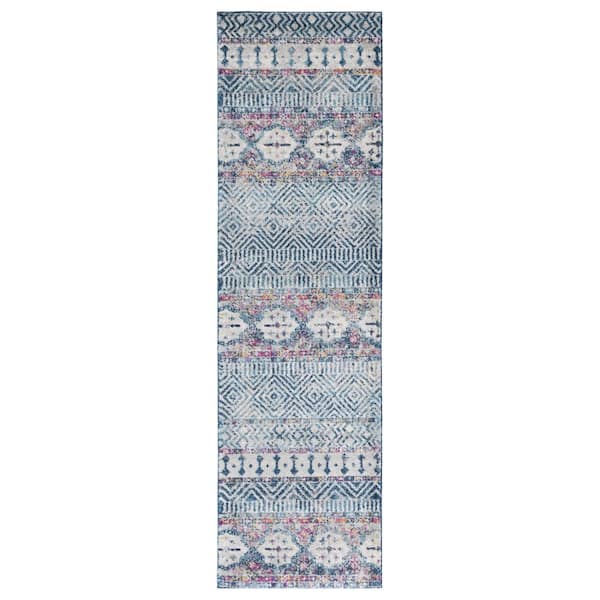 SAFAVIEH Madison Denim Blue/Purple 2 ft. x 12 ft. Geometric Floral Ikat Runner Rug