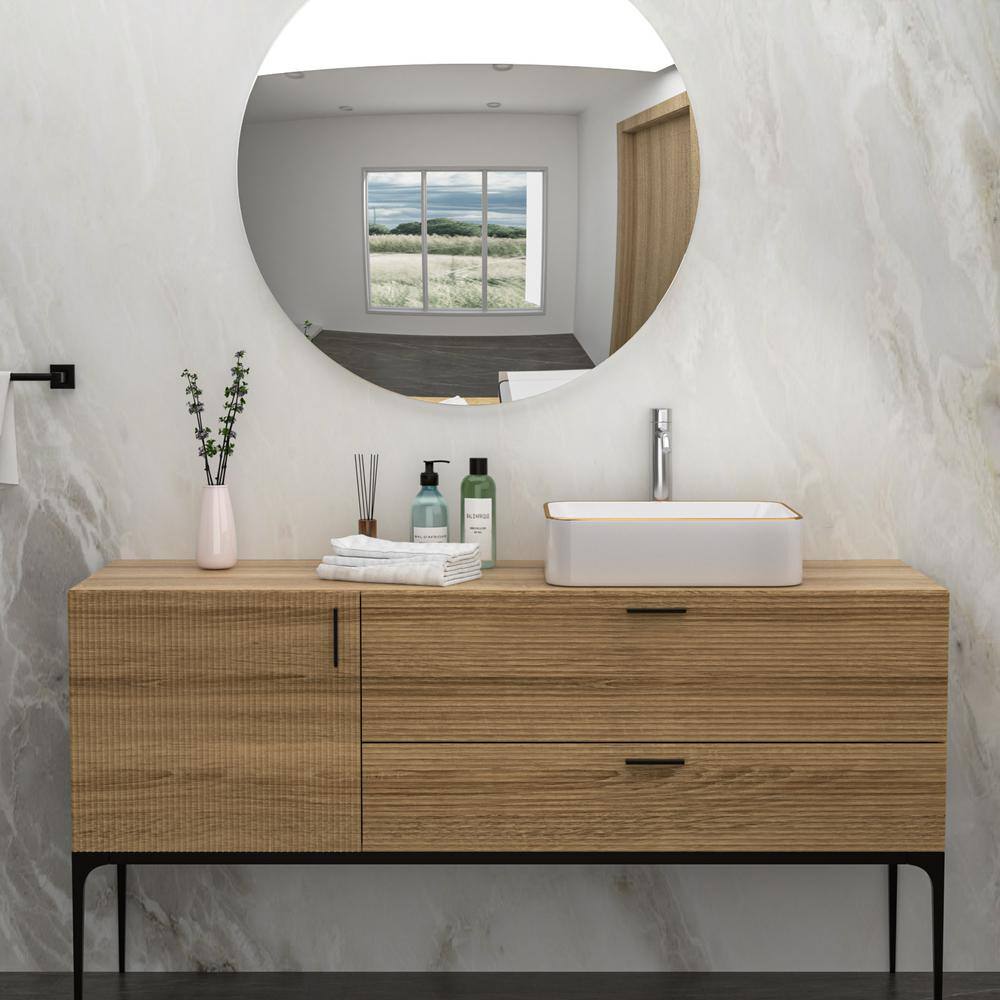 19x15 Inch White Ceramic Rectangular Vessel Bathroom Sink with Gold Trim