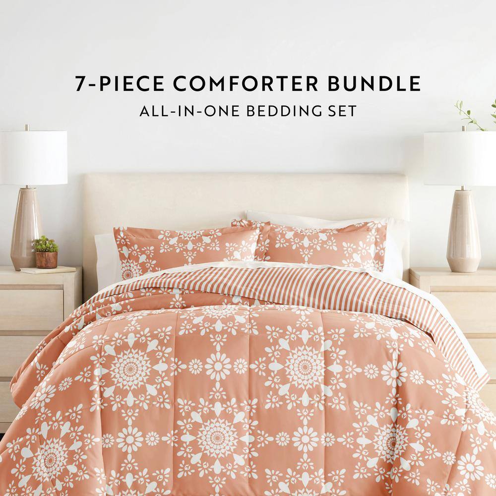 California King Daisy Medallion Clay Microfiber Bedding Set