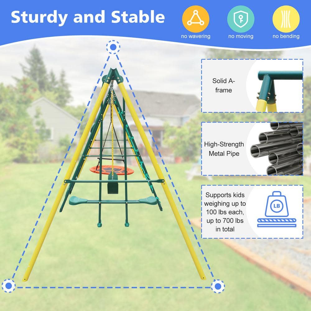 Multicolor Heavy-Duty Metal Playset with Swings and Climbing Frame