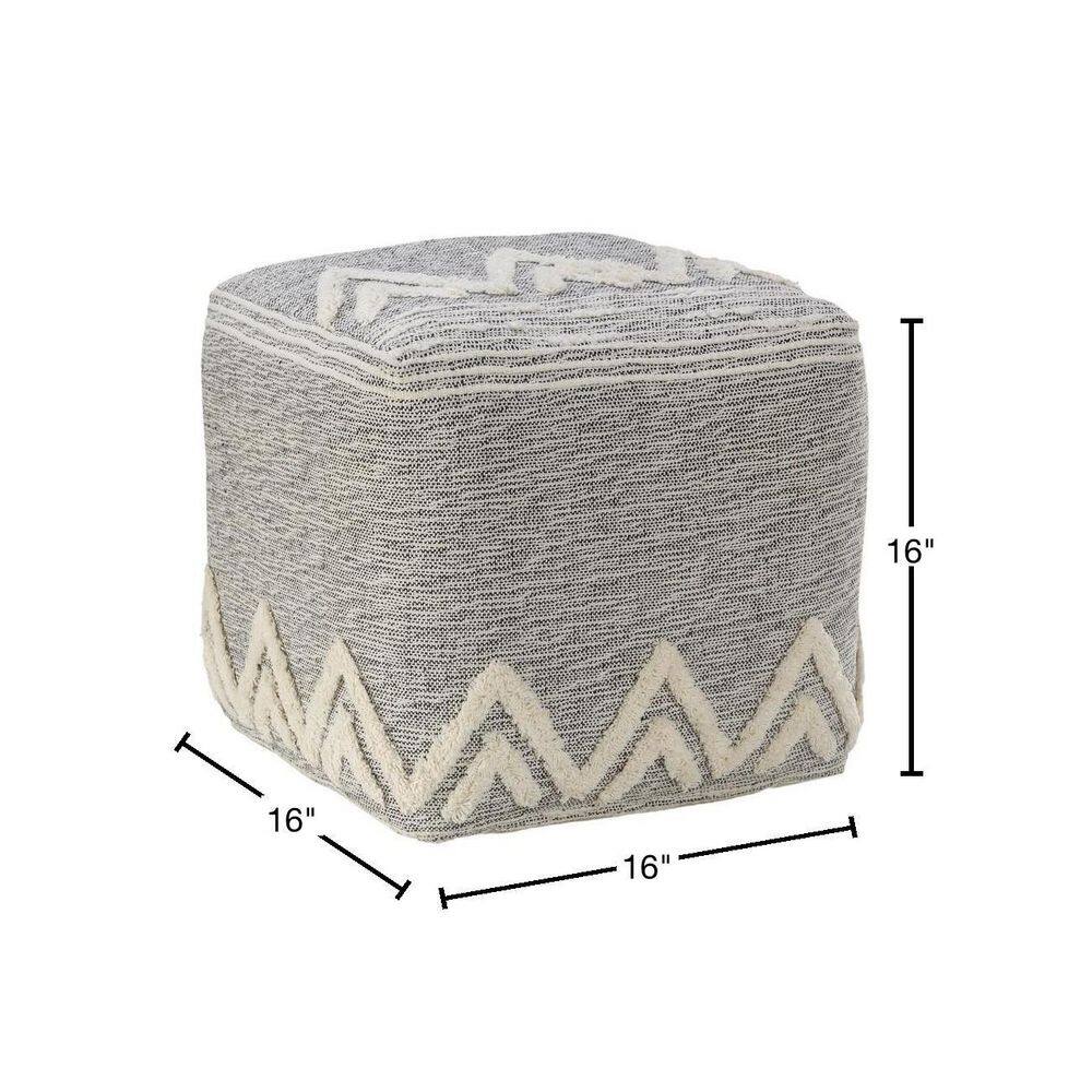 Gray and Ivory Tufted Geometric Square Pouf, 16"