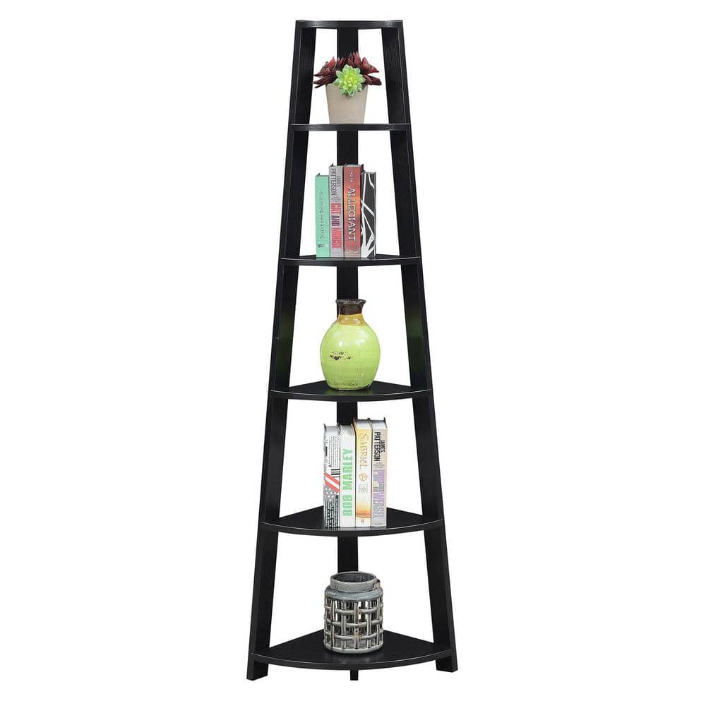 Black MDF 71" Modern Corner Bookshelf with Six Tiers