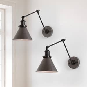 Brushed Gray Swing Arm, Modern 1-Light Black Bell Swing Arm Plug-In Wall Sconce Desk Lamp Hardwired Bedroom Lamp(2-Pack)
