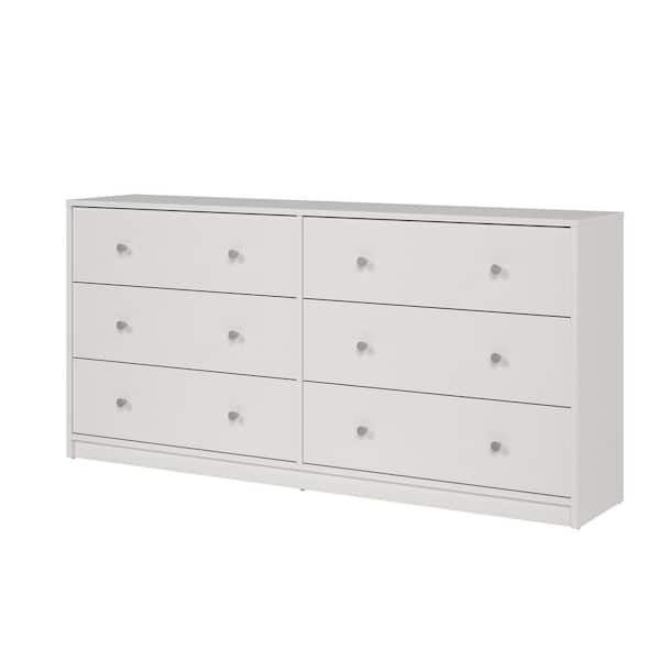 Tvilum Portland 6-Drawer Double Dresser in White 26.89 in. H x 56.34 in. W x 12.46 in. D