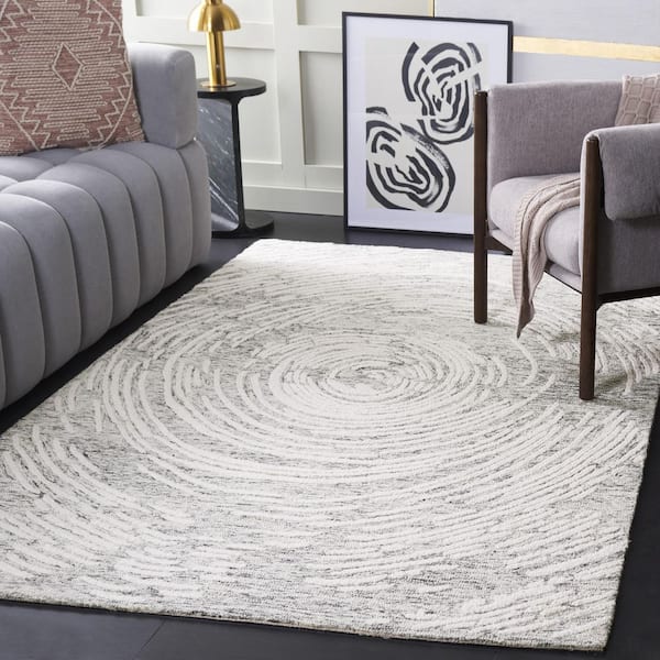Abstract 9 ft. x 12 ft. Gray/Ivory Abstract Swirl Area Rug