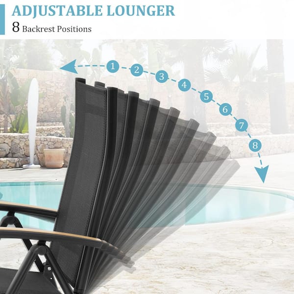 Aluminum Frame Foldable Patio Outdoor Dining Chairs with 8-Adjustable Position and Textilene Fabric, Black (Set of 4)
