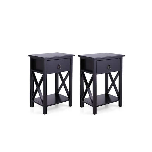Tidoin 20.87 in. x 15.75 in. x 11.81 in. 1-Drawer Black Rectangle Wood Nightstand (Set of 2)