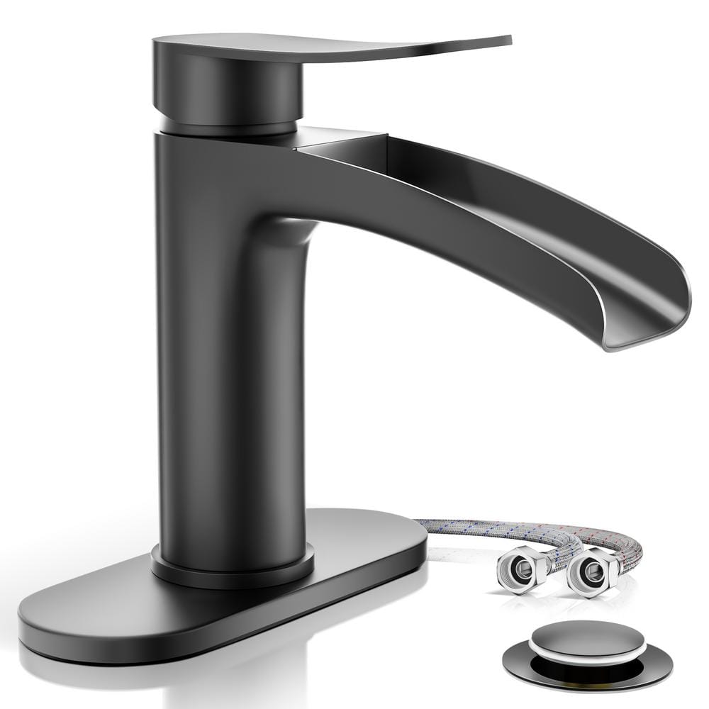 Phiestina Matte Black Waterfall Bathroom Sink Faucet Single Handle
