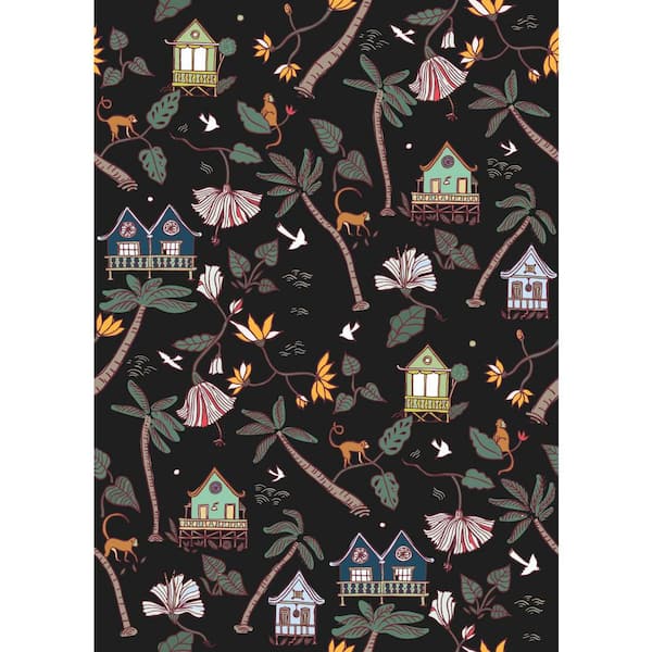 RoomMates Holalola 28.29 sq. ft. Calypso Jungle Black Peel and Stick Wallpaper
