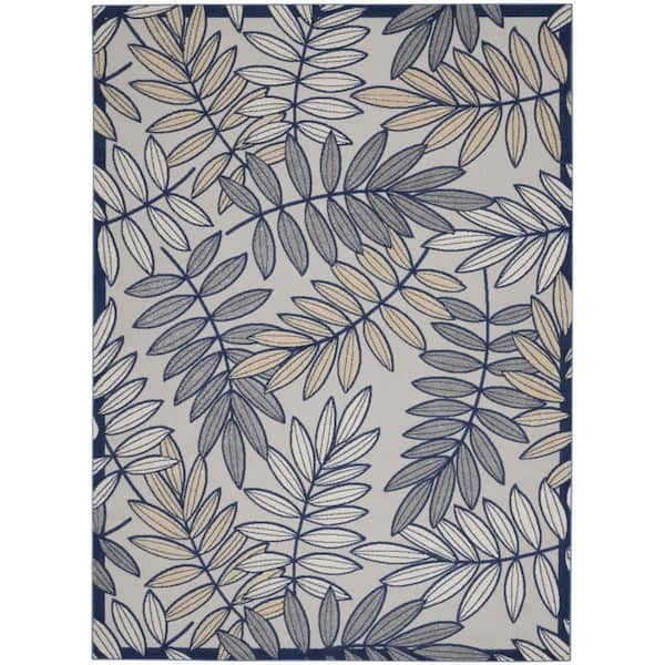 Ivory, Blue 12 ft. x 15 ft. Woven Polypropylene  Indoor/Outdoor Area Rug