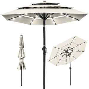 10 ft. Steel Market Solar Tilt Patio Umbrella with 24 LED Lights, Tilt Adjustment, Easy Crank in Ivory