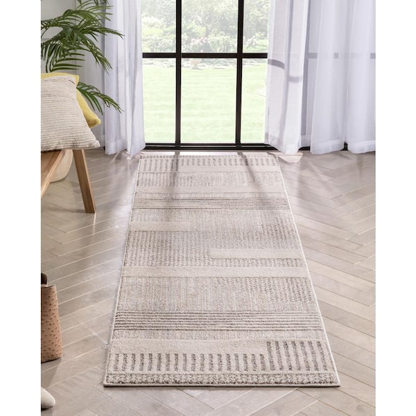 Beige 2 ft. 3 in. x 7 ft. 3 in. Runner Harlow Briar Modern Geometric Abstract Area Rug