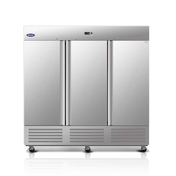 81 in. 72 cu.ft. Reach-In Auto / Cycle Defrost Upright Freezer in Stainless Steel Silver with 3 Solid Door, ETL Approved