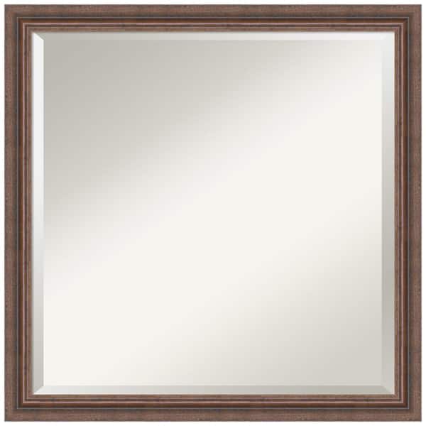Amanti Art 22.38 in. x 22.38 in. Casual Rustic Rectangle Framed Distressed Brown Bathroom Vanity Wall Mirror