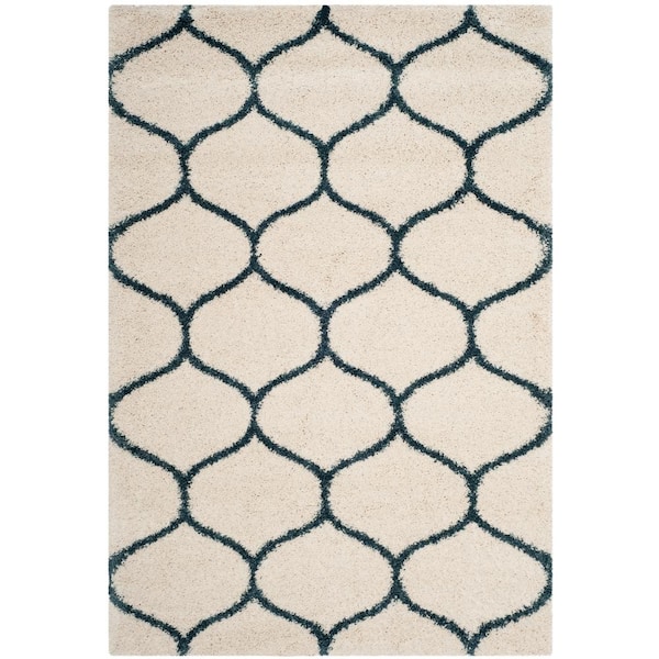 SAFAVIEH Hudson Shag Ivory/Slate Blue 6 ft. x 9 ft. Geometric Trellis Area Rug