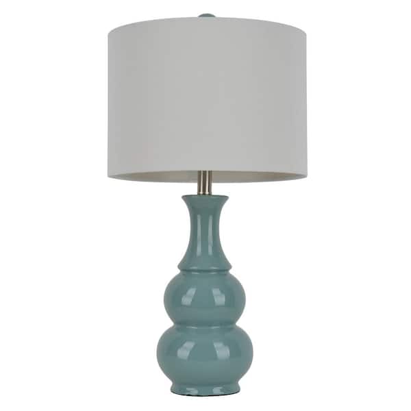 Decor Therapy Crackle Ceramic 26.5 in. Light Green Table Lamp with Linen Shade