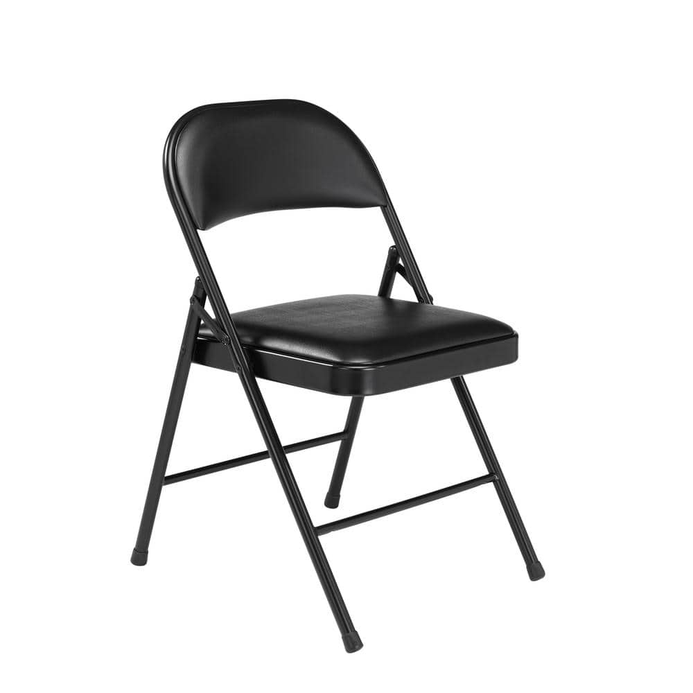 Black Vinyl Armless Metal Reception Folding Chair Set